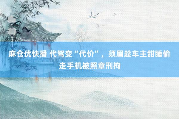 麻仓优快播 代驾变“代价”，须眉趁车主甜睡偷走手机被照章刑拘