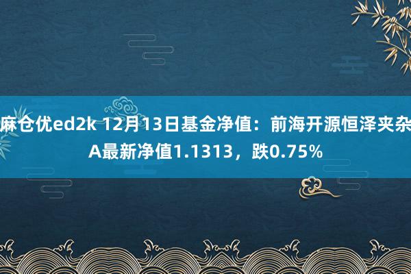 麻仓优ed2k 12月13日基金净值：前海开源恒泽夹杂A最新净值1.1313，跌0.75%