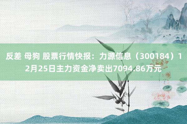 反差 母狗 股票行情快报：力源信息（300184）12月25日主力资金净卖出7094.86万元