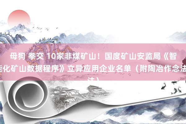 母狗 拳交 10家非煤矿山！国度矿山安监局《智能化矿山数据程序》立异应用企业名单（附陶冶作念法）