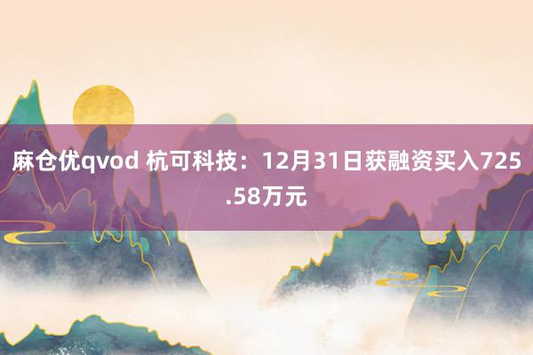 麻仓优qvod 杭可科技：12月31日获融资买入725.58万元