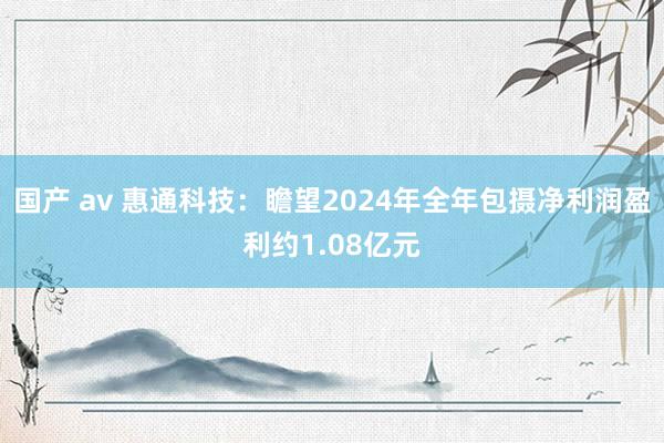 国产 av 惠通科技：瞻望2024年全年包摄净利润盈利约1.08亿元