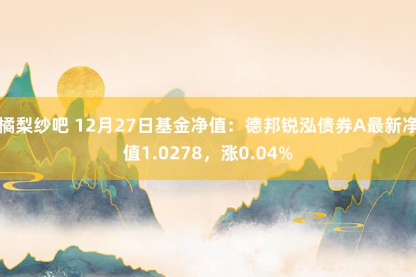 橘梨纱吧 12月27日基金净值：德邦锐泓债券A最新净值1.0278，涨0.04%
