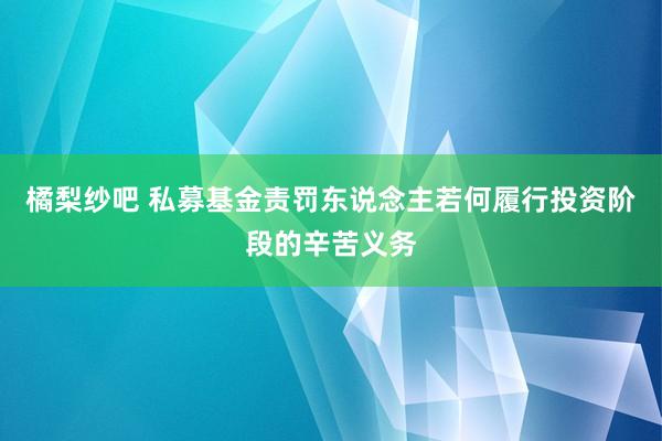 橘梨纱吧 私募基金责罚东说念主若何履行投资阶段的辛苦义务