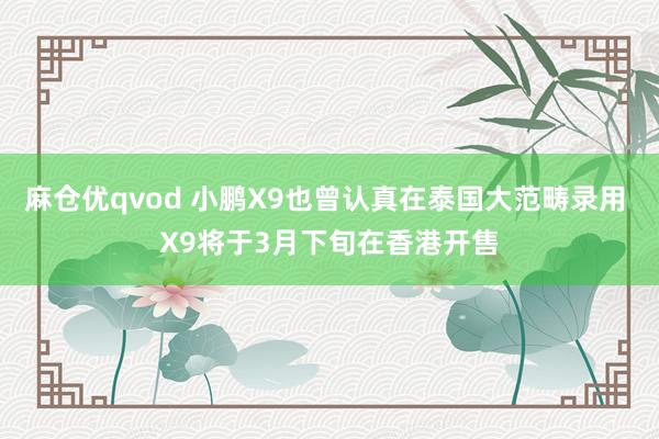 麻仓优qvod 小鹏X9也曾认真在泰国大范畴录用 X9将于3月下旬在香港开售