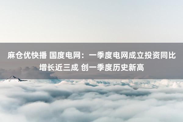 麻仓优快播 国度电网：一季度电网成立投资同比增长近三成 创一季度历史新高