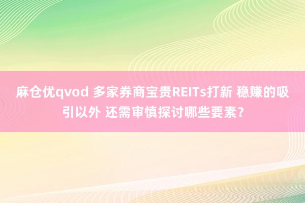 麻仓优qvod 多家券商宝贵REITs打新 稳赚的吸引以外 还需审慎探讨哪些要素？