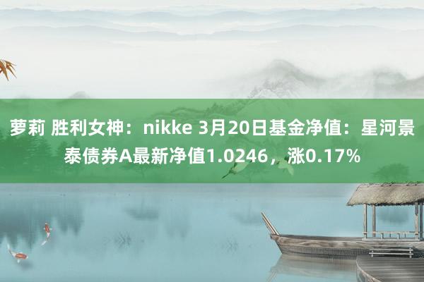萝莉 胜利女神：nikke 3月20日基金净值：星河景泰债券A最新净值1.0246，涨0.17%